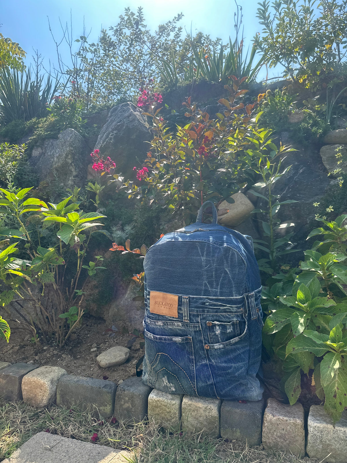 Clean Blue Male Upcycled Denim Backpack - Medium Large / 클린 워시 블루 남성 업사이클 데님 백팩 - [미디엄 라지]
