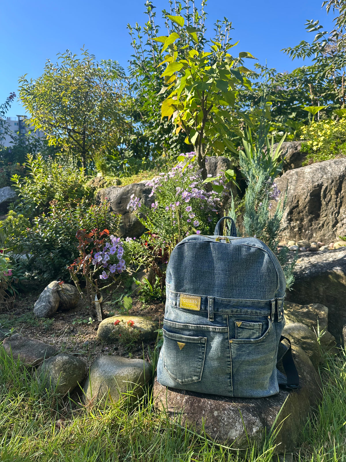 Ocean Blue Upcycled Denim Backpack - Small Medium / 오션블루 업사이클 데님 백팩 [스몰미디엄]