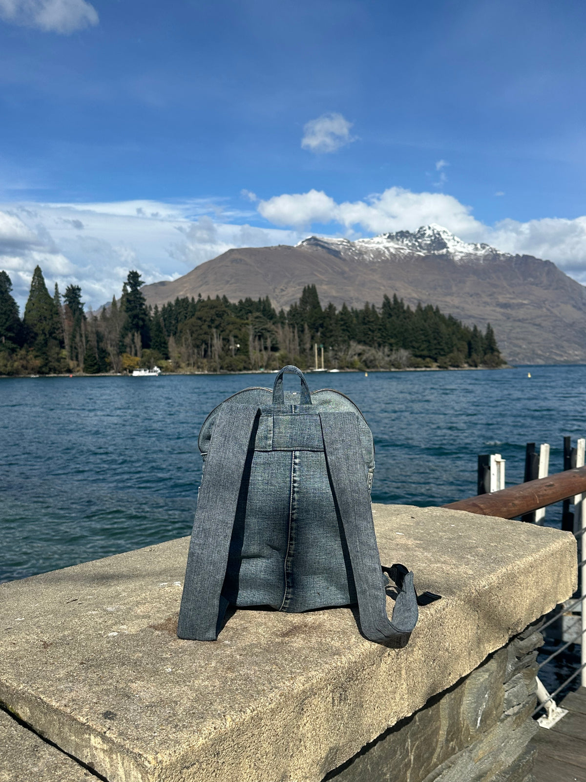 Ocean Blue Upcycled Denim Backpack - Small Medium / 오션블루 업사이클 데님 백팩 [스몰미디엄]