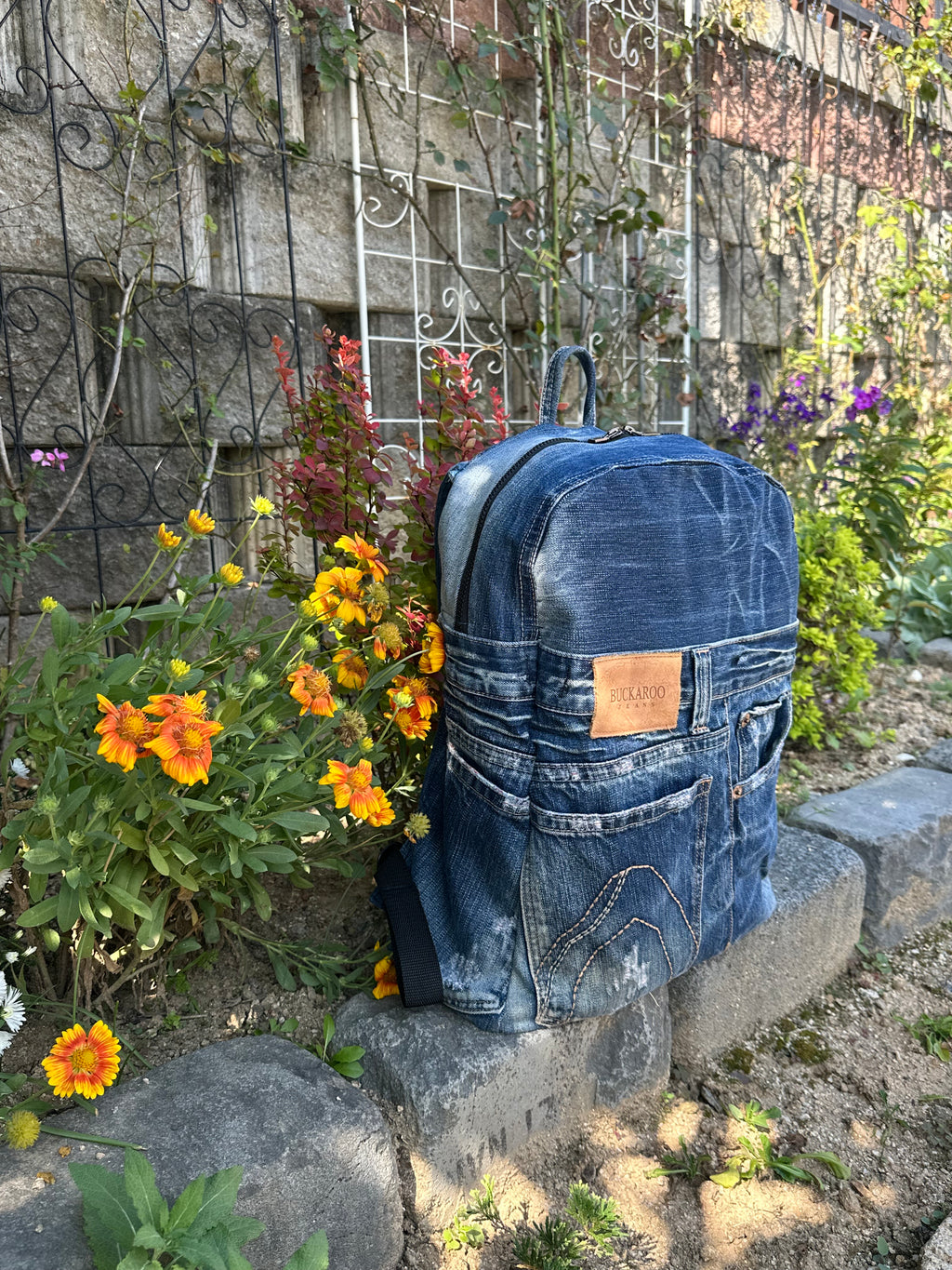 Clean Blue Male Upcycled Denim Backpack - Medium Large / 클린 워시 블루 남성 업사이클 데님 백팩 - [미디엄 라지]