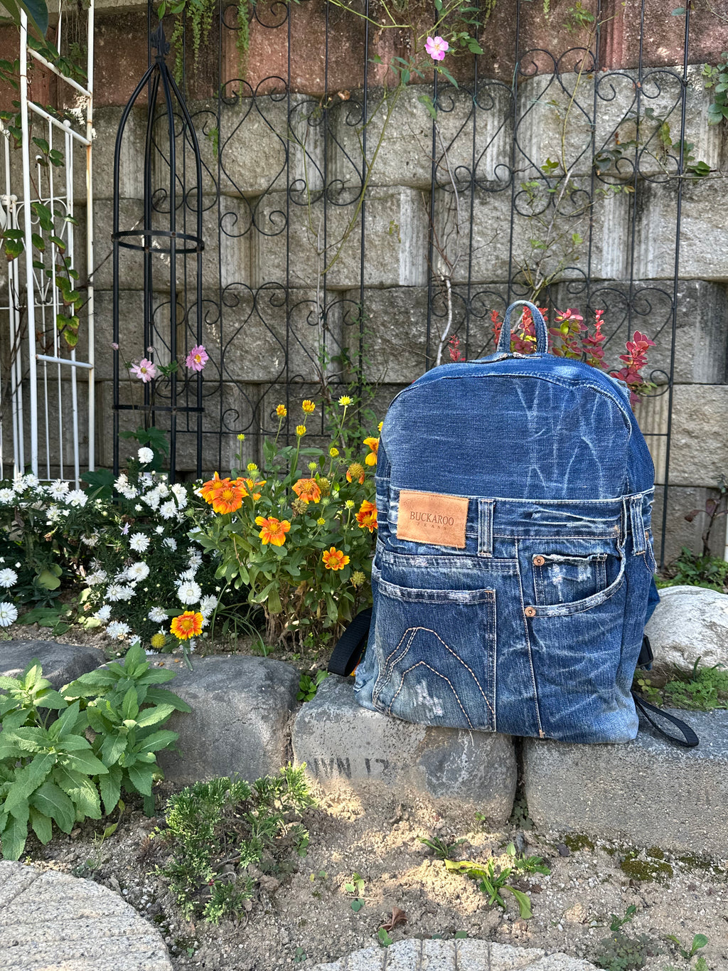 Clean Blue Male Upcycled Denim Backpack - Medium Large / 클린 워시 블루 남성 업사이클 데님 백팩 - [미디엄 라지]