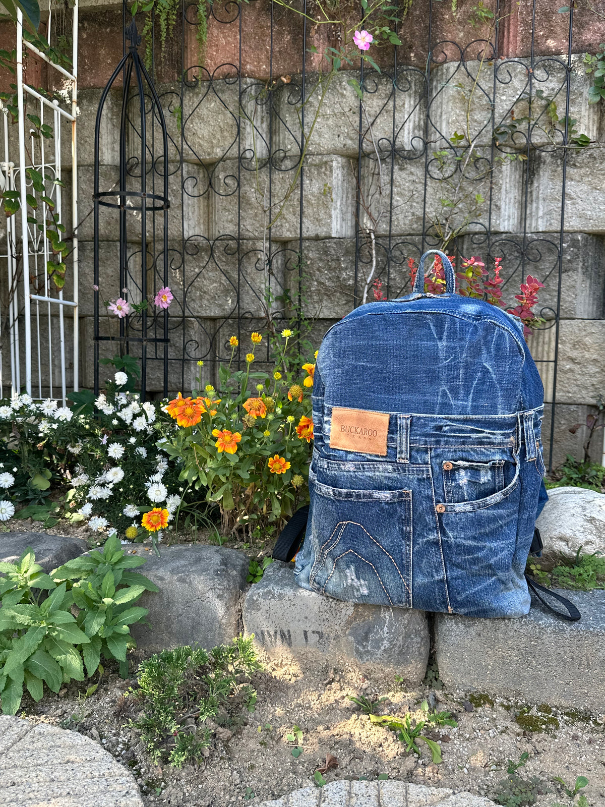 Clean Blue Male Upcycled Denim Backpack - Medium Large / 클린 워시 블루 남성 업사이클 데님 가방 - [미디엄 라지]