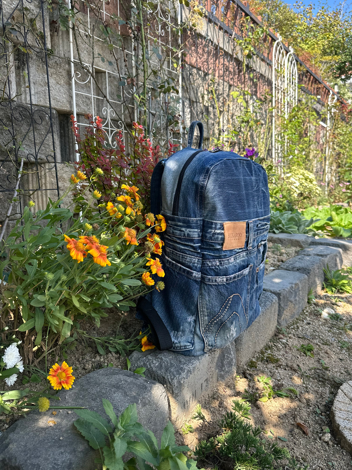Clean Blue Male Upcycled Denim Backpack - Medium Large / 클린 워시 블루 남성 업사이클 데님 가방 - [미디엄 라지]