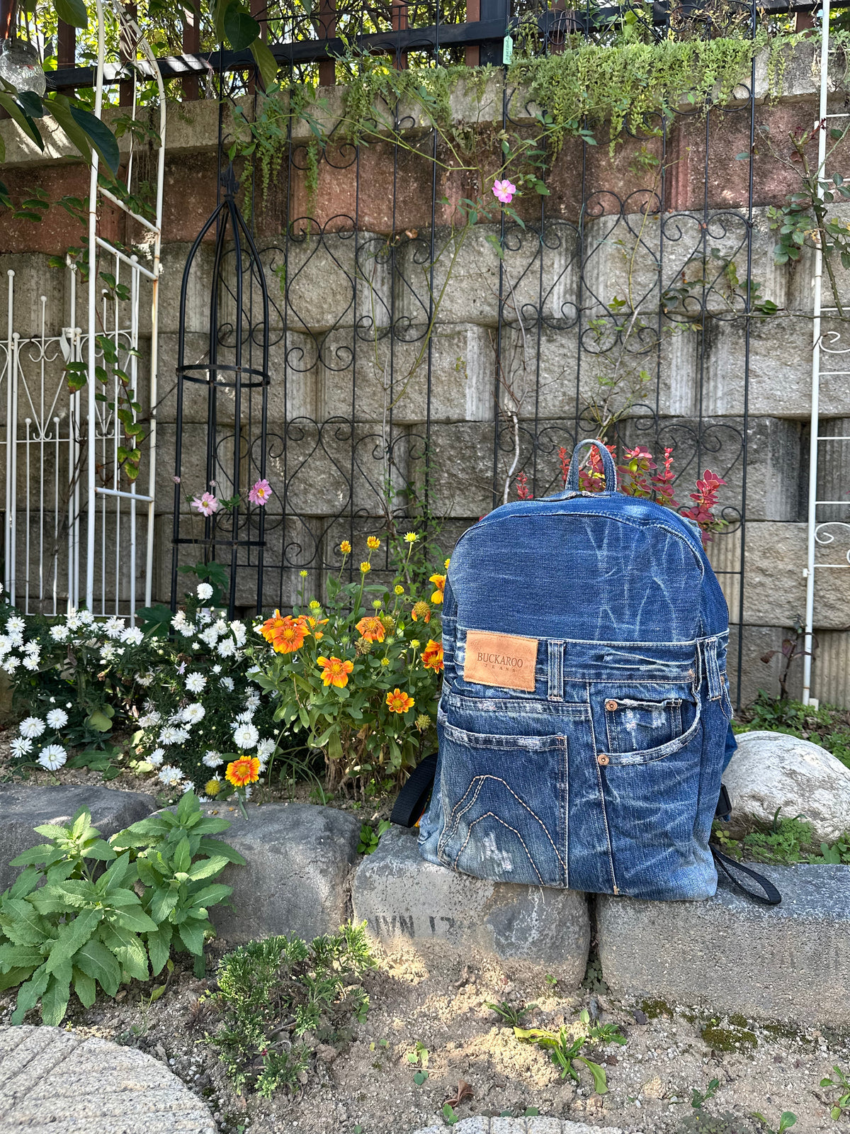 Clean Blue Male Upcycled Denim Backpack - Medium Large / 클린 워시 블루 남성 업사이클 데님 가방 - [미디엄 라지]