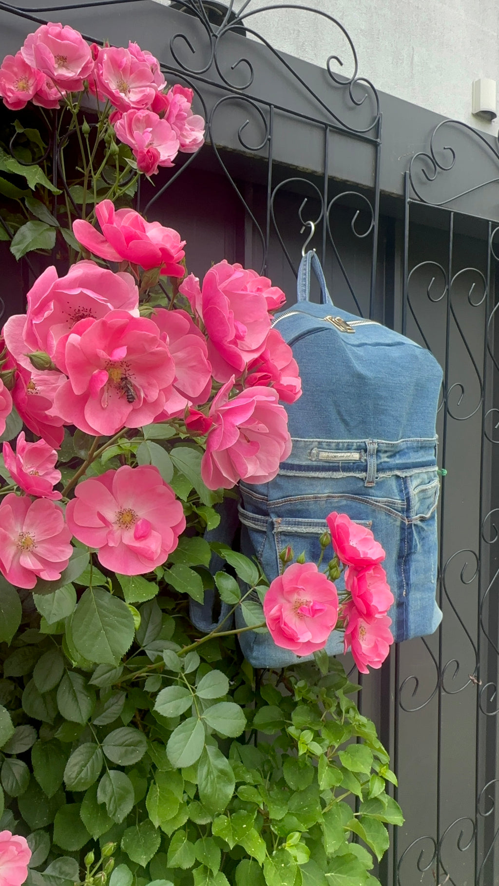 Sky Blue Stripe Upcycled Denim Backpack [Small Medium] / 스카이 스트라이프 업사이클 데님 백팩 [스몰 미디엄]