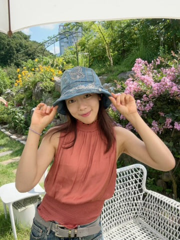 커스텀 업사이클 데님 버킷햇 Customized Upcycled Denim Bucket Hat