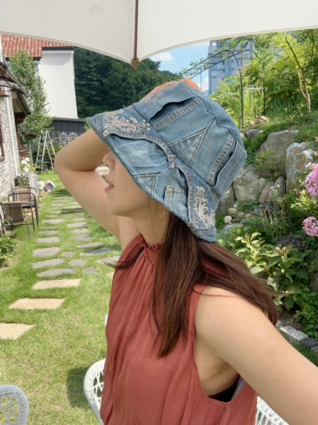 커스텀 업사이클 데님 버킷햇 Customized Upcycled Denim Bucket Hat