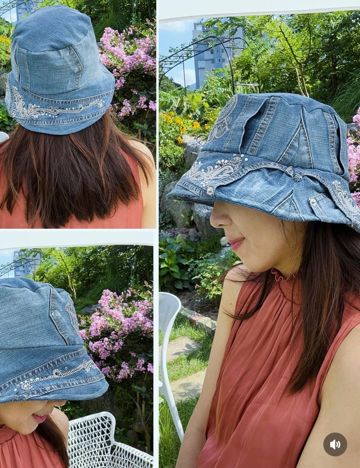 커스텀 업사이클 데님 버킷햇 Customized Upcycled Denim Bucket Hat
