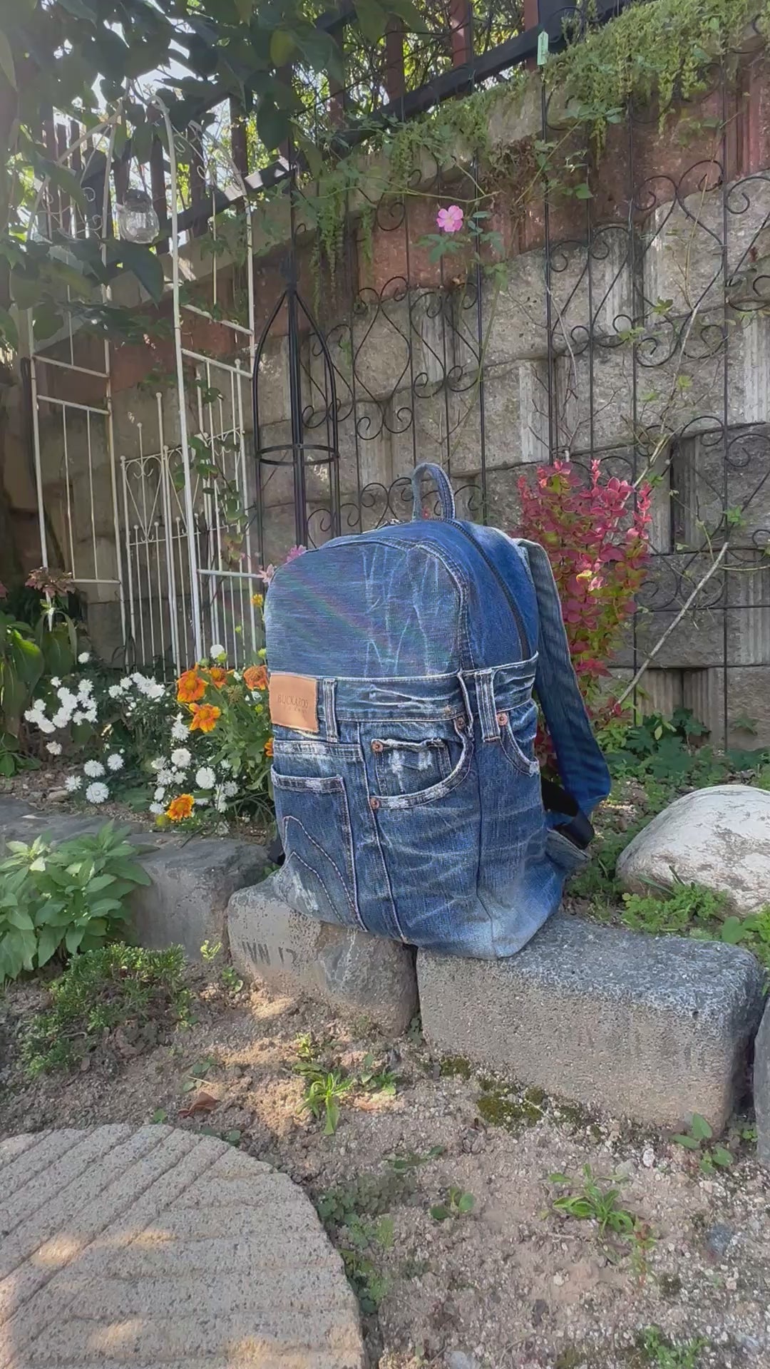 Clean Blue Male Upcycled Denim Backpack - Medium Large / 클린 워시 블루 남성 업사이클 데님 백팩 - [미디엄 라지]