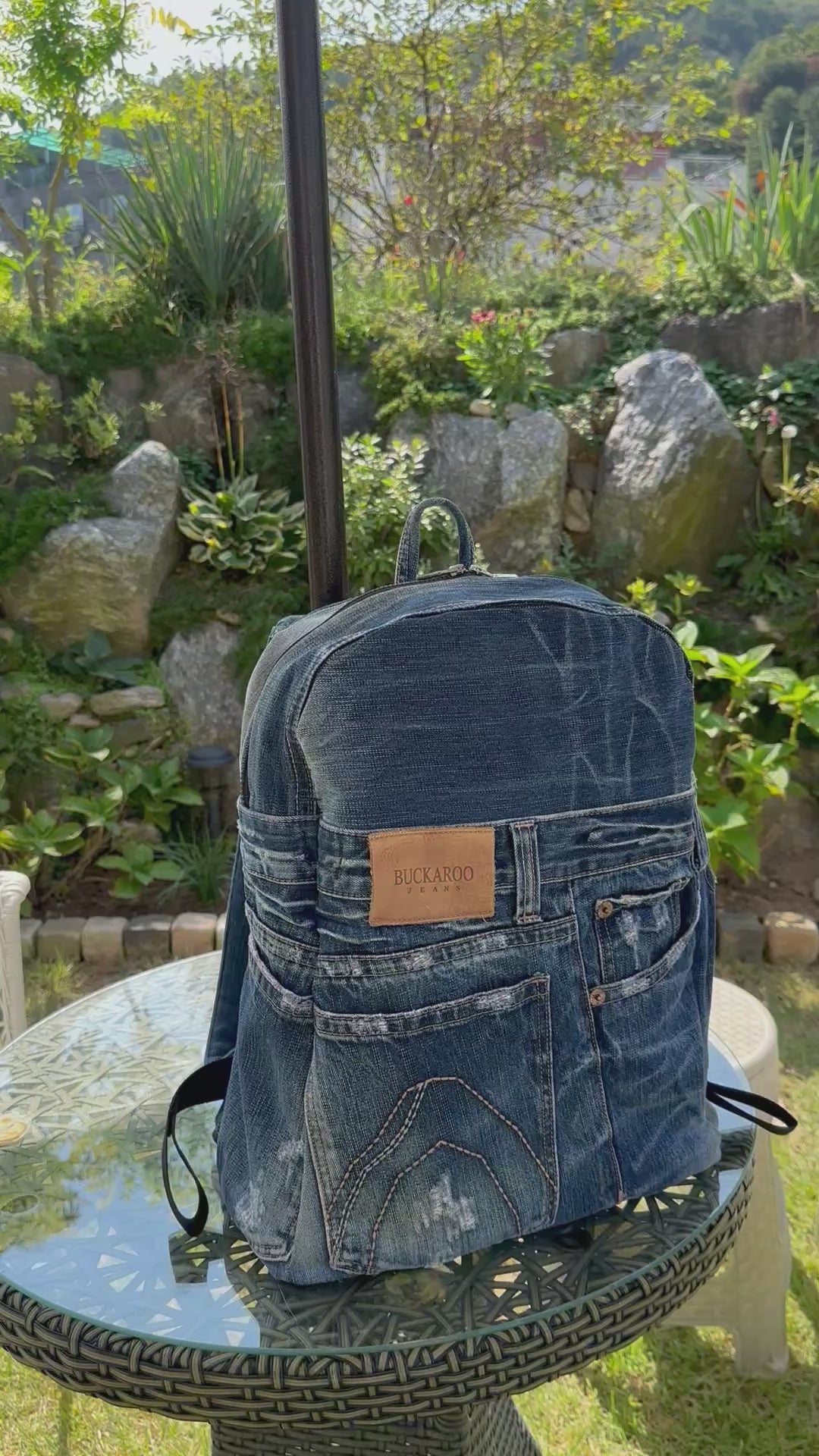 Clean Blue Male Upcycled Denim Backpack - Medium Large / 클린 워시 블루 남성 업사이클 데님 백팩 - [미디엄 라지]